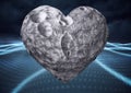 Heart shaped rock against digital waves and binary coding on blue background Royalty Free Stock Photo