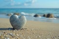 A heart shaped rock beautifully sits atop a sandy beach, depicting natures symbol of love and beauty, A heart-shaped stone Royalty Free Stock Photo