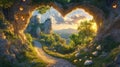 Heart-Shaped Rock Pathway at Sunset, Idyllic Landscape Royalty Free Stock Photo