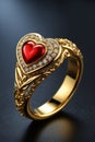 Heart Shaped Ruby Diamond Gold Ring Close up,Generative AI Royalty Free Stock Photo