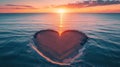 Heart Shaped Sandbar at Sunset Ocean View Royalty Free Stock Photo