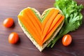 heart-shaped sandwich with carrot slices around it