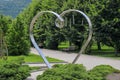 Heart shaped sculpture for all lovers. Inscription: to all lovers. Russia, Krasnodar region, Novorossiysk district, Abrau-Durso vi