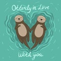 Heart shaped sea otters in love. Vector graphics Royalty Free Stock Photo