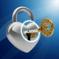 Heart-shaped silver padlock on a blue Royalty Free Stock Photo
