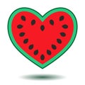 Heart shaped slice of ripe red watermelon, valentines day and agriculture concept. Vector EPS 10 Royalty Free Stock Photo