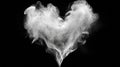 Generative AI Heartshaped cloud of white smoke or vapor against a black background with detailed wisps and soft ed Royalty Free Stock Photo