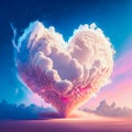 Heart shaped smoked growing light in blue sky, Generative AI