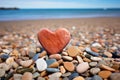 heart shaped stone on the beach illustration. Generative AI Royalty Free Stock Photo