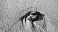 heart-shaped stone in the sand of the beach on the Baltic Seaa black and white Royalty Free Stock Photo