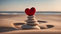 heart shaped stone A stone tower with a heart on a sand wave background. The tower is made of stones and has some detail Royalty Free Stock Photo