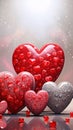 Heart-shaped stones decorated with small red hearts. Heart as a symbol of affection and Royalty Free Stock Photo