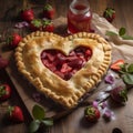 Heart shaped strawberry cake with jam, culinary photo