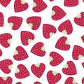 Heart Shaped Strawberry in Magenta Color. Scattered Vector Seamless Pattern