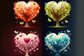 heart shaped stylized trees with colorful leaves. Generative AI Royalty Free Stock Photo