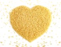 Heart-shaped of Sugar from sugar cane top view, Background granulated sugar yellow brown, Sucrose sugar, Red sugar Royalty Free Stock Photo