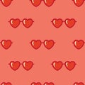 Heart shaped sunglasses seamless pattern in red color. textile design. exotic fashion trend. repeat vector pattern