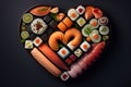 Heart-Shaped Sushi Platter - Perfect for Romantic Dates. Generative AI.