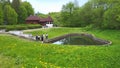 Heart-shaped swimming pool in the morning on the territory of Yaropoletskaya HPP