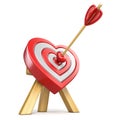 Heart shaped target with the arrow in the center 3D Royalty Free Stock Photo