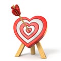 Heart shaped target with the arrow in the center 3D Royalty Free Stock Photo