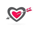 Heart-shaped target pierced with arrow. Lovestruck, vector symbol