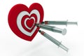 Heart shaped target and syringe, 3d rendering Royalty Free Stock Photo