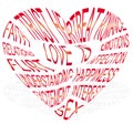 Heart-shaped text about what love is