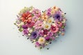 Heart Shaped Thin Tendrils of Cloudy Colorful Flowers Against a White Transparent Background. Generative ai