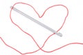 Heart shaped thread, crochet and red skein Royalty Free Stock Photo