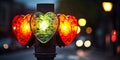 Heart-shaped Traffic Lights in Evening Cityscape. Generative ai