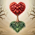 Heart shaped tree growing on green grass. Love Royalty Free Stock Photo