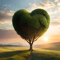 Heart shaped tree growing on green grass. Love Royalty Free Stock Photo