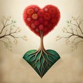 Heart shaped tree growing on green grass. Love Royalty Free Stock Photo