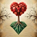 Heart shaped tree growing on green grass. Love Royalty Free Stock Photo