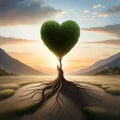 Heart shaped tree growing on green grass. Love Royalty Free Stock Photo