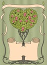 Heart-shaped tree with papirus and frame