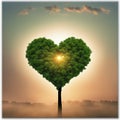 A heart-shaped tree and the sun