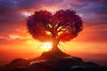 A heart shaped tree with a sunset background By Generative Ai Royalty Free Stock Photo