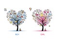 Heart shaped trees design for baby boy and girl