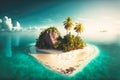 heart-shaped tropical island with white sand beach and palm trees Royalty Free Stock Photo