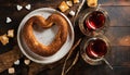 Heart-shaped Turkish bagel and Turkish tea in a glass cup prepared for Valentine\'s Day