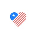 Heart shaped USA flag with stripes, star and red, blue colors. Vector illustration design works well as an icon, logo, label, tag Royalty Free Stock Photo