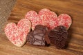 Heart shaped Valentine cookies,heart shaped chocolate candy Royalty Free Stock Photo