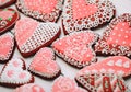 Heart shaped Valentines Day cookies with sugar decorating