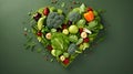 Heart shaped vegetables, greens, healthy nutritious food