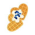Heart Shaped Waffles with Textured Surface and Sweet Whipped Cream Topping Top View Vector Illustration