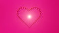 Heart-shaped water droplets on pink abstract surface with golden glow in the center for design cover backgrounds and other artwork