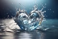 heart shaped water splash, pure and clean water love concept background. Royalty Free Stock Photo