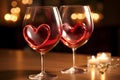 Heart-shaped wine glass set with engraved sentiments, Valentine\'s Day toast. AI Generated